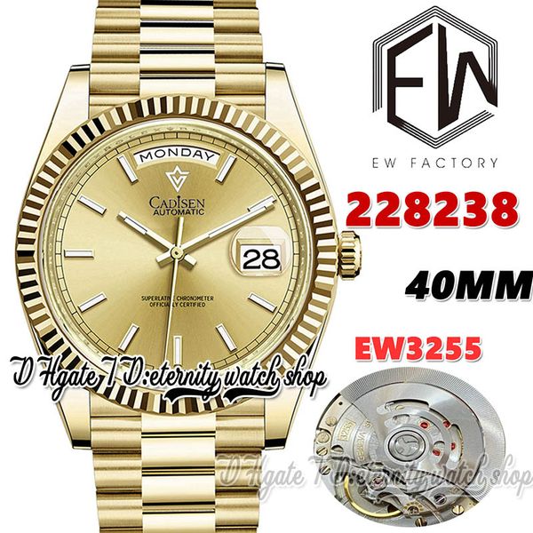 

ewf v3 ew228238 cal.3255 ew3255 automatic mens watch 40mm gold dial stick markers gold 904l stainless bracelet with same serial warranty car, Slivery;brown