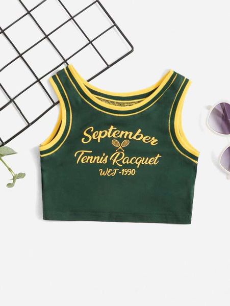 

baby contrast binding letter graphic crop tank she, Blue