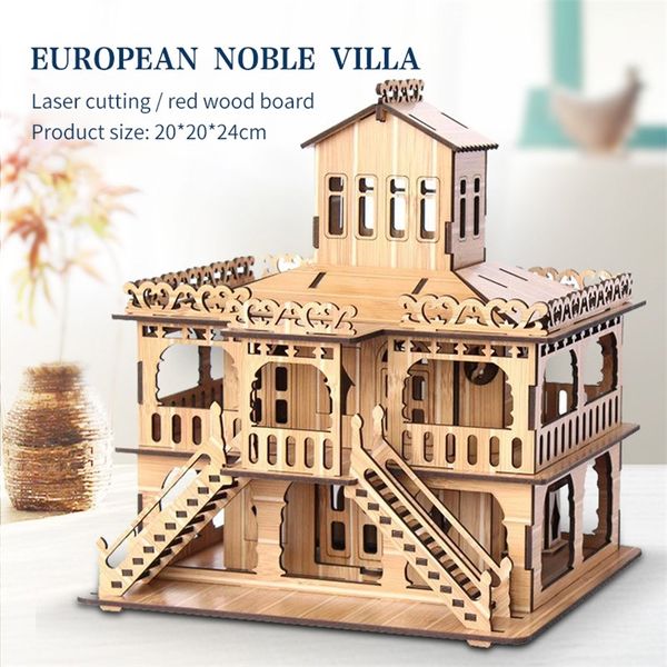 3D Modelo de quebra -cabeça de madeira de madeira Toys Jigsaw Laser Cutting Villa DIY Puzzim mecânico artesanal para crianças Kit adulto 220715