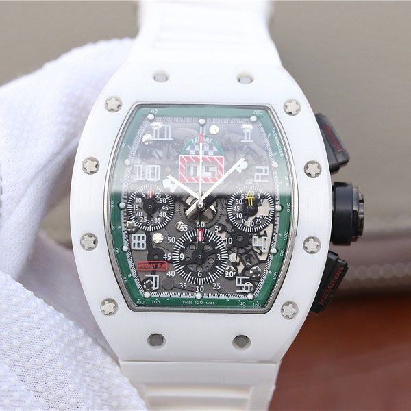 

mens designer watch basel world rm011-03 automatic flyback chronograph le mans edition full white ceramic bezel men quality sapphire sport w, Slivery;brown
