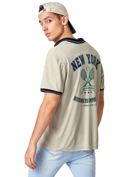 

men tennis racket & slogan graphic contrast collar polo shirt c3xn#, White;black