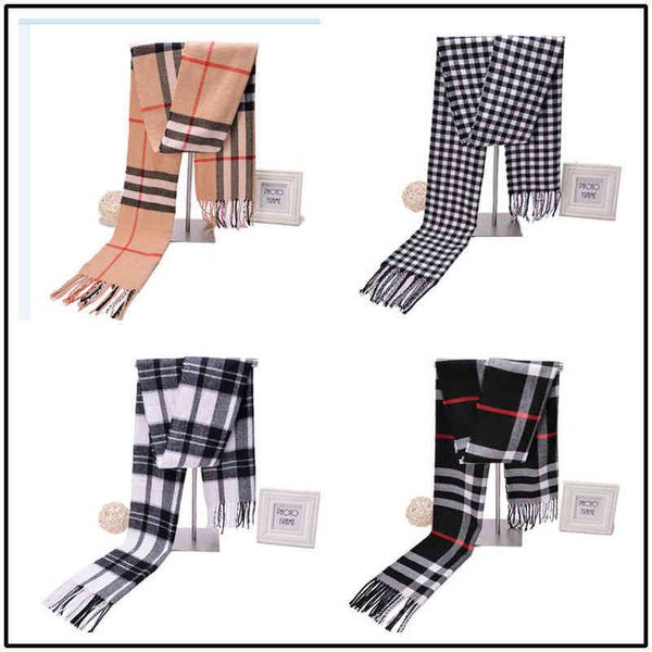 

autumn and winter men's imitation cashmere british plaid tassel scarf couple decorative warm bib, Blue;gray