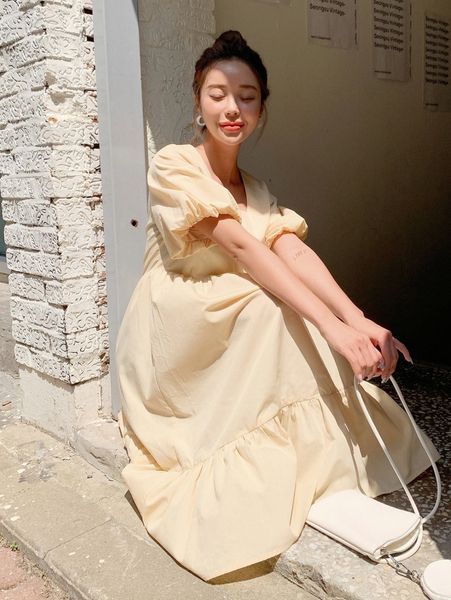 

dazy lantern sleeve ruffle hem smock dress r86o#, Black;gray