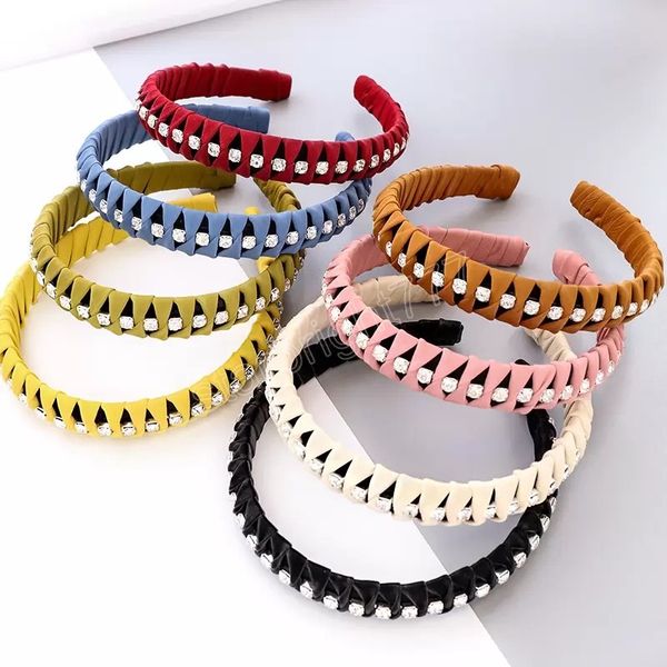 

fashion women headbands headwear luxurious rhinestone hairband hand woven turban casual hair accessories, Slivery;white