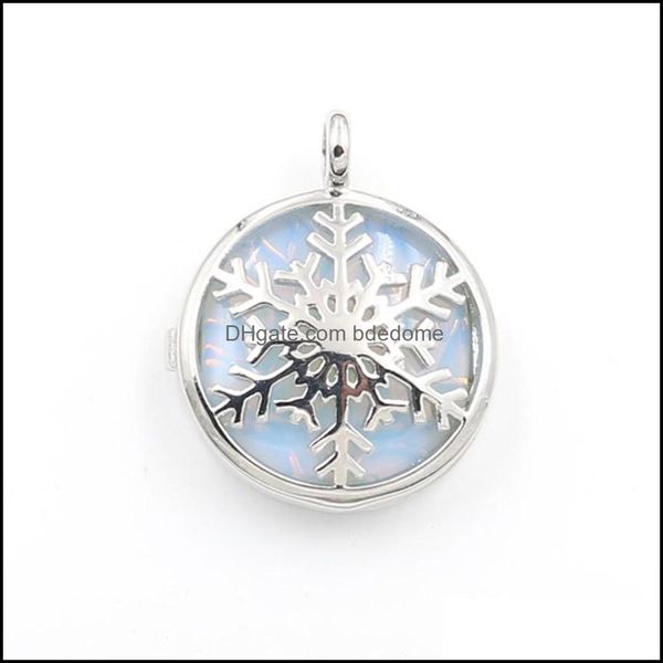 

pendant necklaces pendants jewelry 10 pcs snowflake round hollow green turquoise stone sier plated for gift opal dhks2, Silver