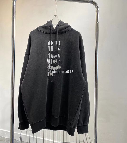 

women's hoodies & sweatshirts paris early spring correct edition washed and made old hole phantom letter printing os large version hood, Black
