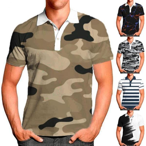 Camicie casual da uomo Motivo mimetico Colletto rovesciato Camicia estiva Manica corta Bottoni Collo Stampa alla moda Uomo StreetwearUomo