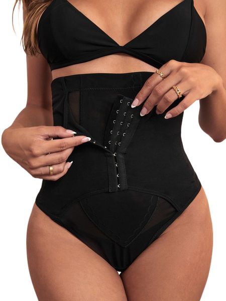 

contrast mesh high waisted shapewear panty 346v#, Black;red