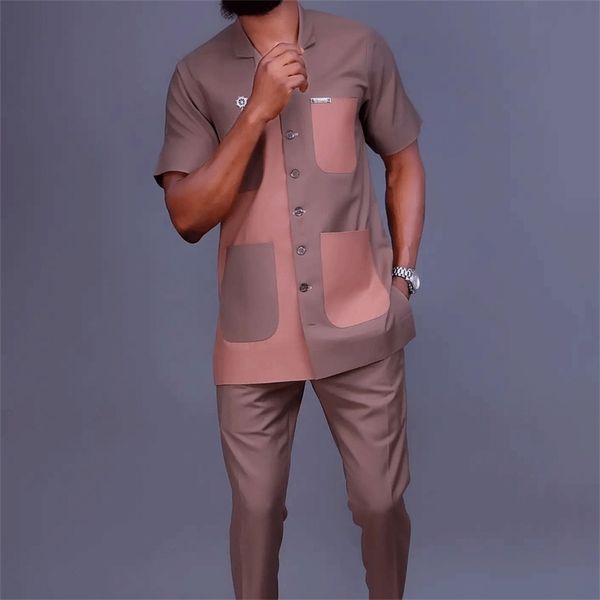 

mens tracksuits summer setting sets short sleeve solid color lapel pocket 220823, Gray