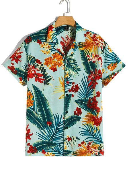 

men tropical print shirt 50g8#, White;black