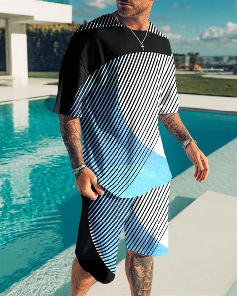 

t-shirt fashion suit casual short-sleeved fun 3d printing tracksuits creative o-neck hip-hop shorts aa, Gray
