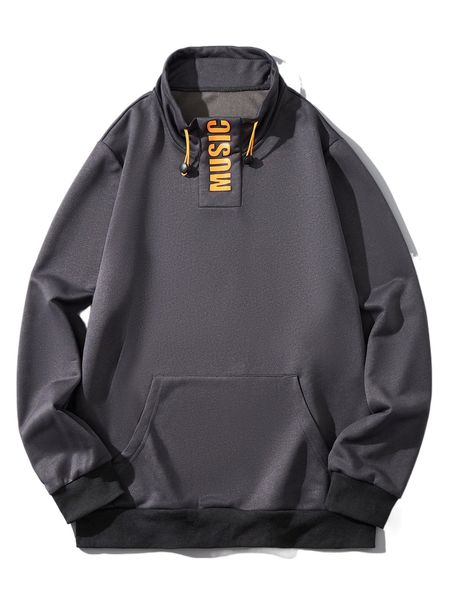

men letter graphic kangaroo pocket drawstring sweatshirt s4bd#, Black