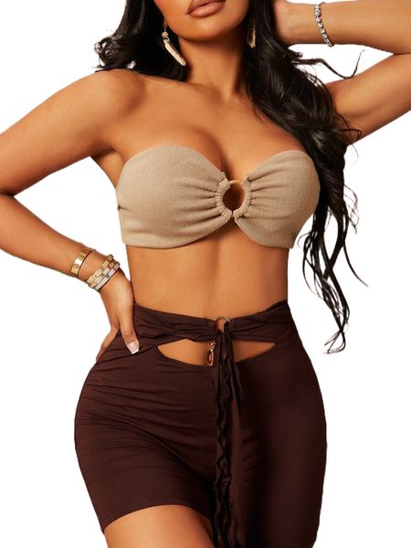 

sxy o-ring cutout tie backless crop tube d5jx#, White