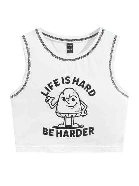 

x dedonleon slogan & cartoon graphic stitch detail tank t1hh#, White