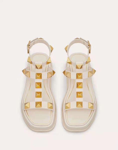 

brand new sandal rivet design ladies solid color flat shoes, Black