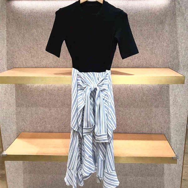 

fresh stripe fake two-piece dress bag method single  home 21 spring slim, Black;gray