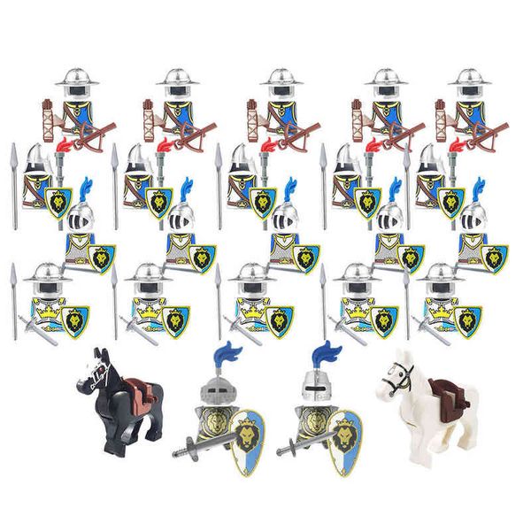 

24pcs medieval age castle knights lion golden dragon slive hawk compatible building block rome warrior knight figure aa220317