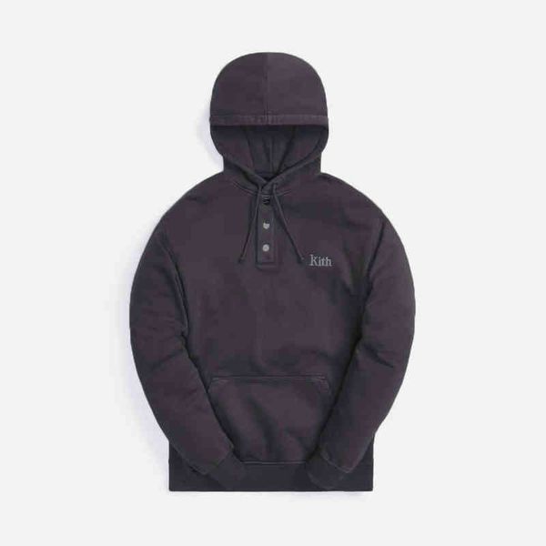 

men kith hooded sweater embroidery pure cotton button round neck loose autumn and winter thin long sleeve, Black