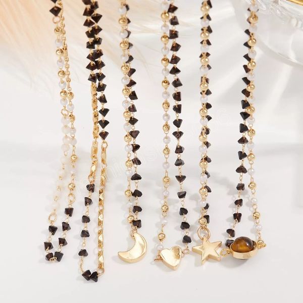 

necklaces geometric diamond irregular pearl round bead imitation crystal chain necklace creative color matching neck chain, Silver