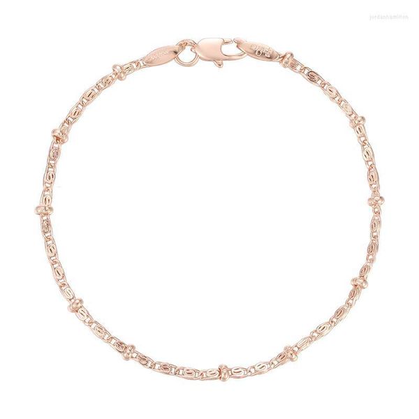 Catena a maglie FJ 2MM Bracciale da donna chic con perline ovali lumaca 585 color oro rosa