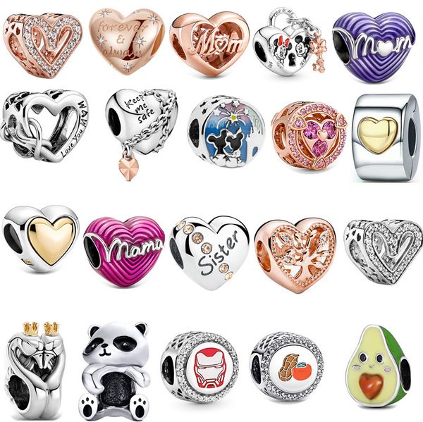 Новые S925 Серебряные серебряные чары Свободные бусины Любовь Сердце Бусины Оригинальный подвеска для браслета Pandora