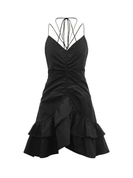 

mod drawstring tie back layered hem cami dress n6m0#, Black;gray