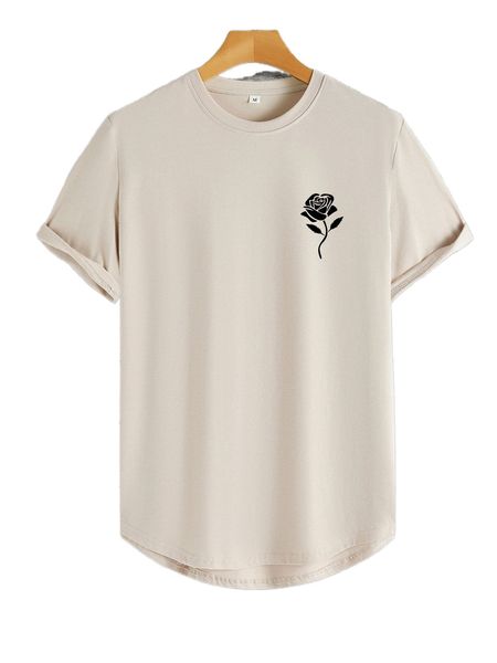 

men floral print high low hem tee p5my#, White;black