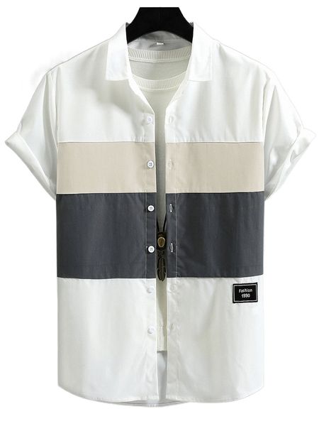 

men letter patch detail cut and sew shirt without tee u9vu#, White;black