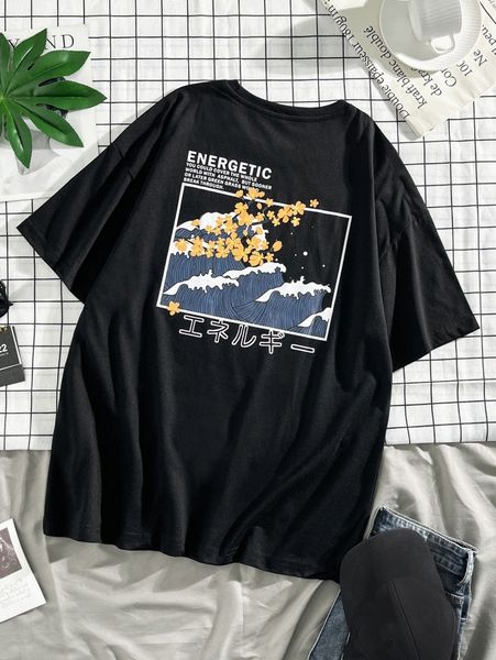 

men wave & japanese letter graphic tee 20zw#, White;black