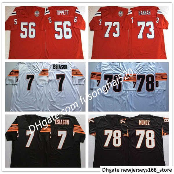 

men 7 boomer esiason jersey 78 anthony munoz 7 boomer esiason 73 john hannah 56 andre tippett white black retro football jerseys stitched