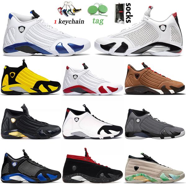 

jumpman 14 14s og basketball shoes mens sneakers hyper royal spm white black yellow candy cane winterized light graphite fortune desert sand, White;red