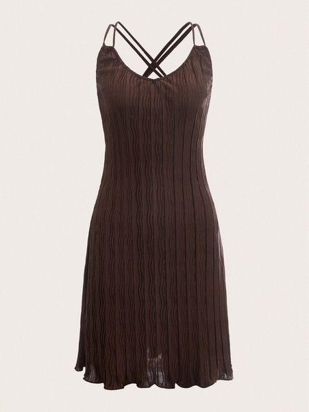 

mod criss cross textured cami dress c4v1#, Black;gray