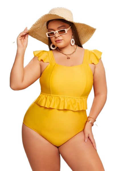

plus ruffle trim one piece swimsuit a0qo#, White;black