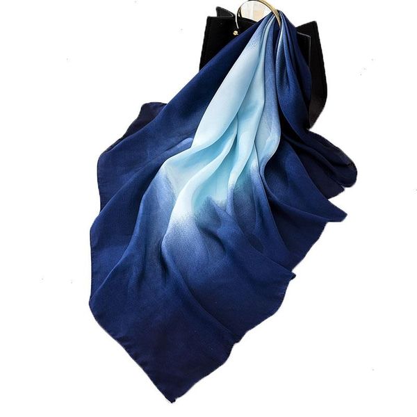 Sciarpa da donna di moda Luxury Brand Hijab 100 Scialle con sensazione di seta Foulard blu Sciarpe a testa quadrata 90x90cm