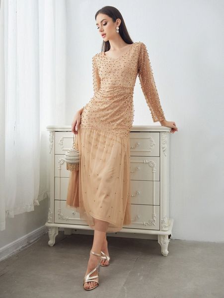 

pearls beaded contrast sequin dress c0dd#, Black;gray