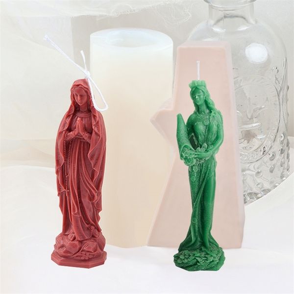 3d Retro Virgin Mary Sculpture Silicone Stampo fai da te Goddess di Candela per la God di God di God di Godono 220611