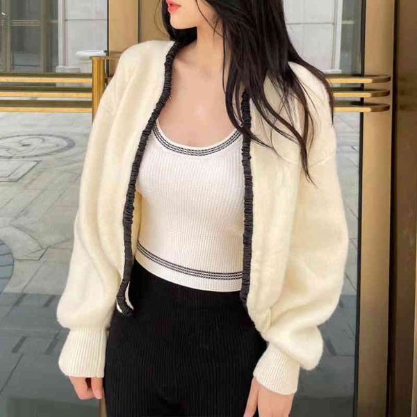 

women's knits tees spring and summer women's simple fashion contrast trim fashionable temperament knitting cardigan aw2q, White