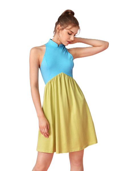 

x moonsie asteria two tone mock neck halter dress g5sz#, Black;gray