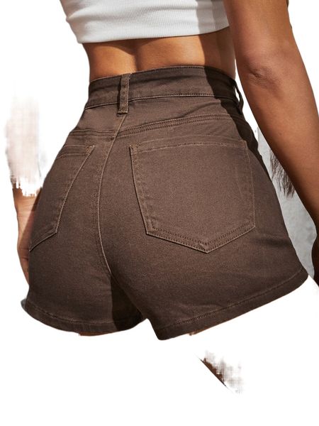 

zipper fly solid denim shorts q823#, White;black