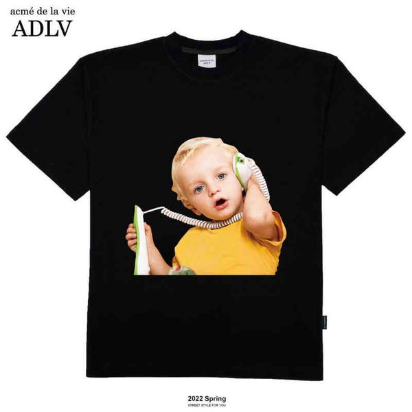 

summer 2022 adlv short sleeve couple cartoon bear printed loose t-shirt men's and women's fashion brand half 1 t shirts for men, White;black