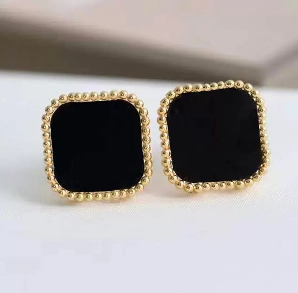 

fashion gold plated stud earrings 4/four clover elegant luxury designer leaf love earrings for women hip hop wedding jewelry original brand, Golden;silver