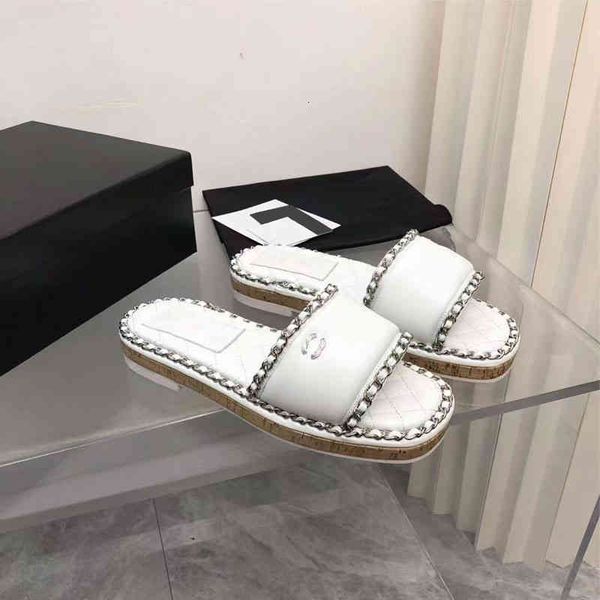 

sandals c family small fragrance spring and summer chain woven slippers women's fashion versatile wear diamond lattice thick soled sand, Black