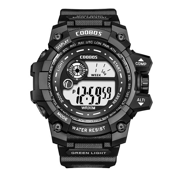

coobos men led digital watches luminous fashion sport waterproof watches for man date clock relogio masculino, Silver
