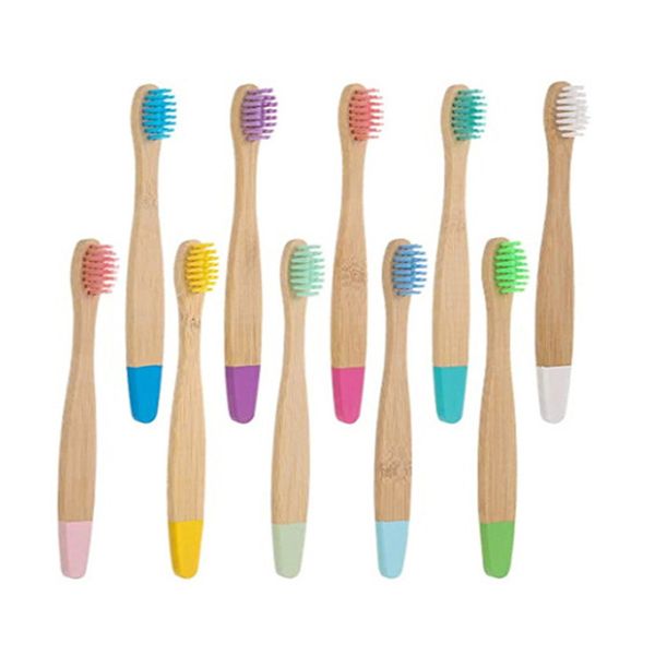 

eco-friendly natural bamboo flat handle kids toothbrush healthy household multi-color children toothbrushes nylon soft hair travel oral hygi