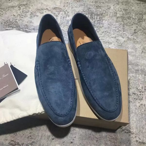 

22s new designer mens women loro walk shoes luxury sneakers suede leather nubuck male flats slip-on dress shoe plus size 45 46, Black