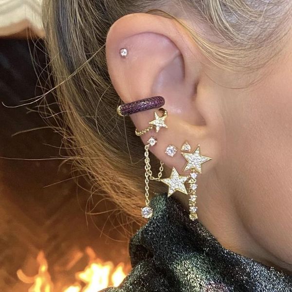 

dangle & chandelier 2022 christmas gift jewelry 5a cubic zirconia iced out sparking tassel cz chain star charm trendy women earr, Silver