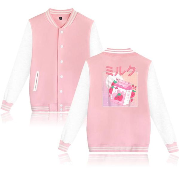 Felpe con cappuccio da donna Felpe con cappuccio da uomo GeorgeNotFound Latte alla fragola Hip Hop Giacca per ragazzo/ragazza Uniforme da baseball Harajuku Bomber Oversize St