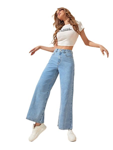 

high waist wide leg jeans w8h0#, Blue
