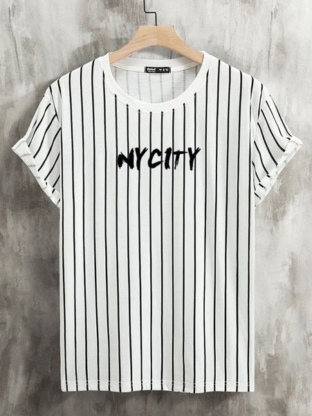 

romwe guys letter graphic striped tee m9ry#, White;black