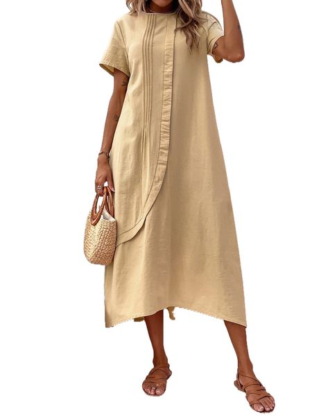 

seam detail keyhole back dress 26vj#, Black;gray